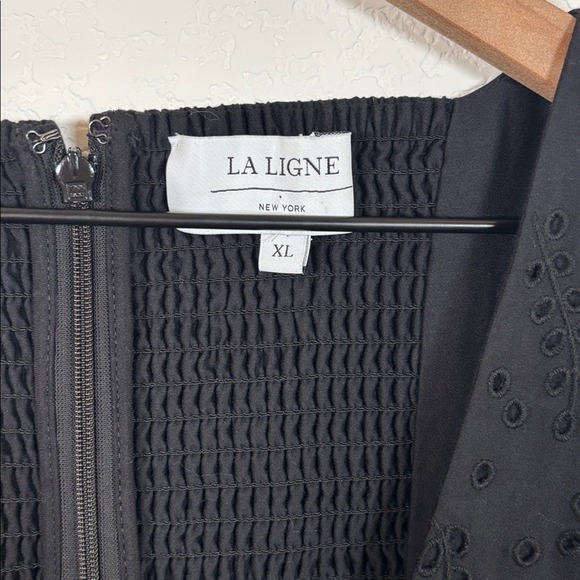 La Ligne Harper Eyelet Hem Cotton Poplin Black Textured Dress XL - Picture 3 of 5